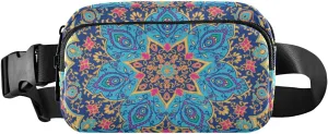 Boho Blue Medallion Fashion Fanny Pack for Men Women, Small Waterproof Waist Pack with Adjustable Strap for Travel Running Hiking