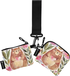 Bolaz Mini Zip Around Wristlet Wallet for WomenDetachable Dual Pouch Card Wallet for Sports Outdoor Men Travel-Bear Andflowers