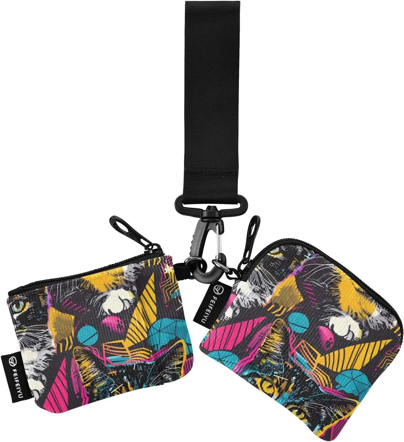 Bolaz Mini Zip Around Wristlet Wallet for WomenDetachable Dual Pouch Card Wallet for Sports Outdoor Men Travel-Cats with The Zoomies Pattern