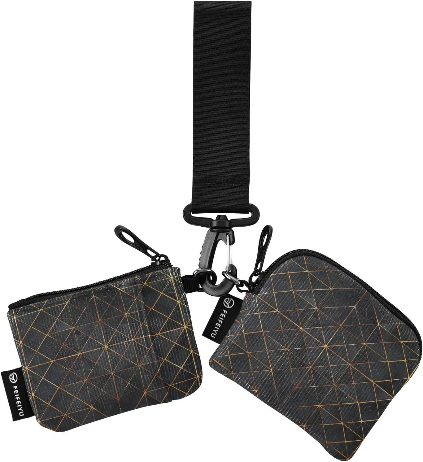 Bolaz Mini Zip Around Wristlet Wallet for WomenDetachable Dual Pouch Card Wallet for Sports Outdoor Men Travel-Geometric Pattern Black