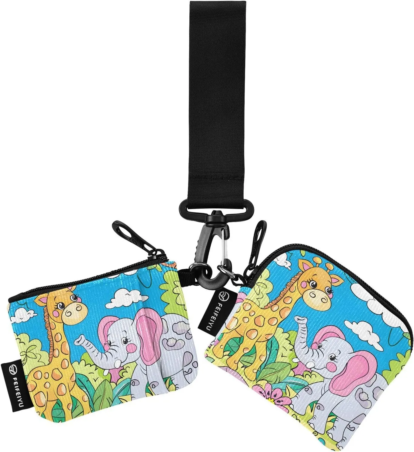 Bolaz Mini Zip Around Wristlet Wallet for WomenDetachable Dual Pouch Card Wallet for Sports Outdoor Men Travel-Giraffe and Elephant