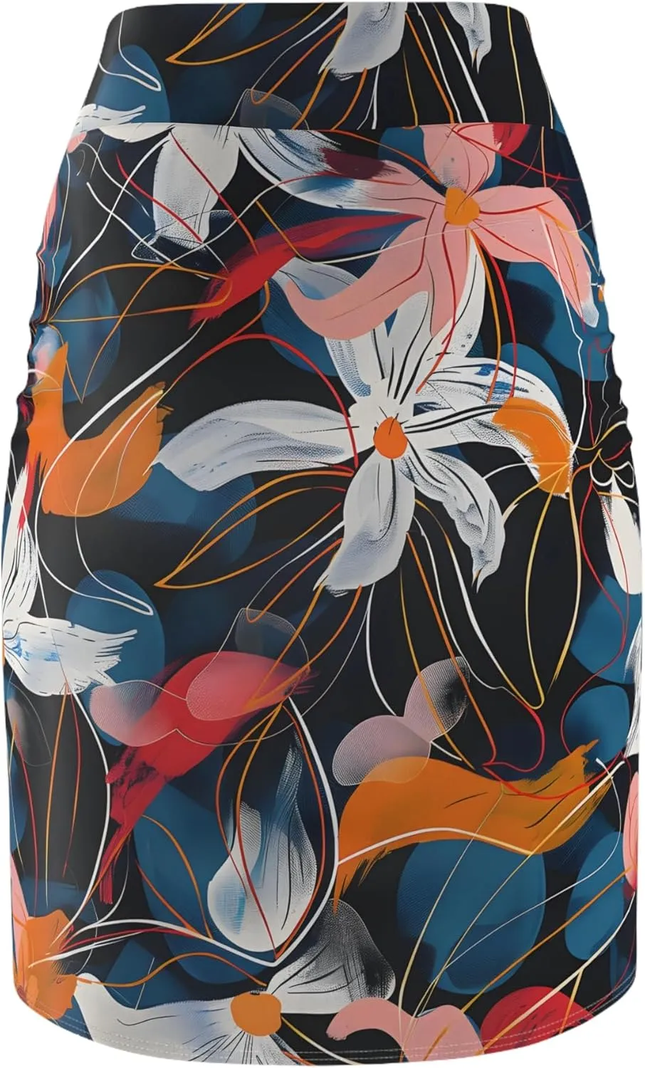 Bold Floral Print Women's Pencil Skirt  Mid-Waist, Body-Hugging Fit, Vibrant AOP Design  Office to Evening Wear