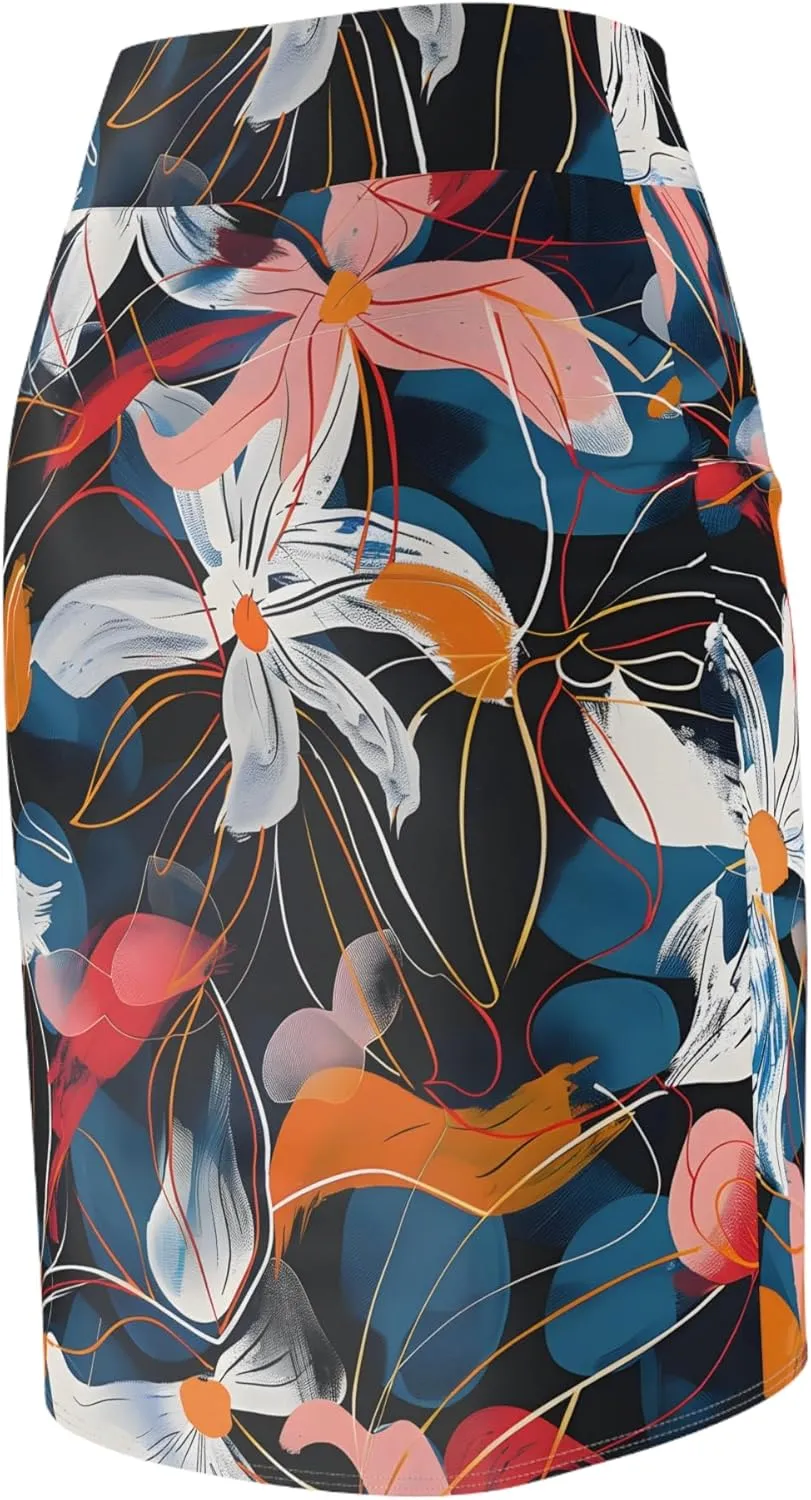Bold Floral Print Women's Pencil Skirt  Mid-Waist, Body-Hugging Fit, Vibrant AOP Design  Office to Evening Wear