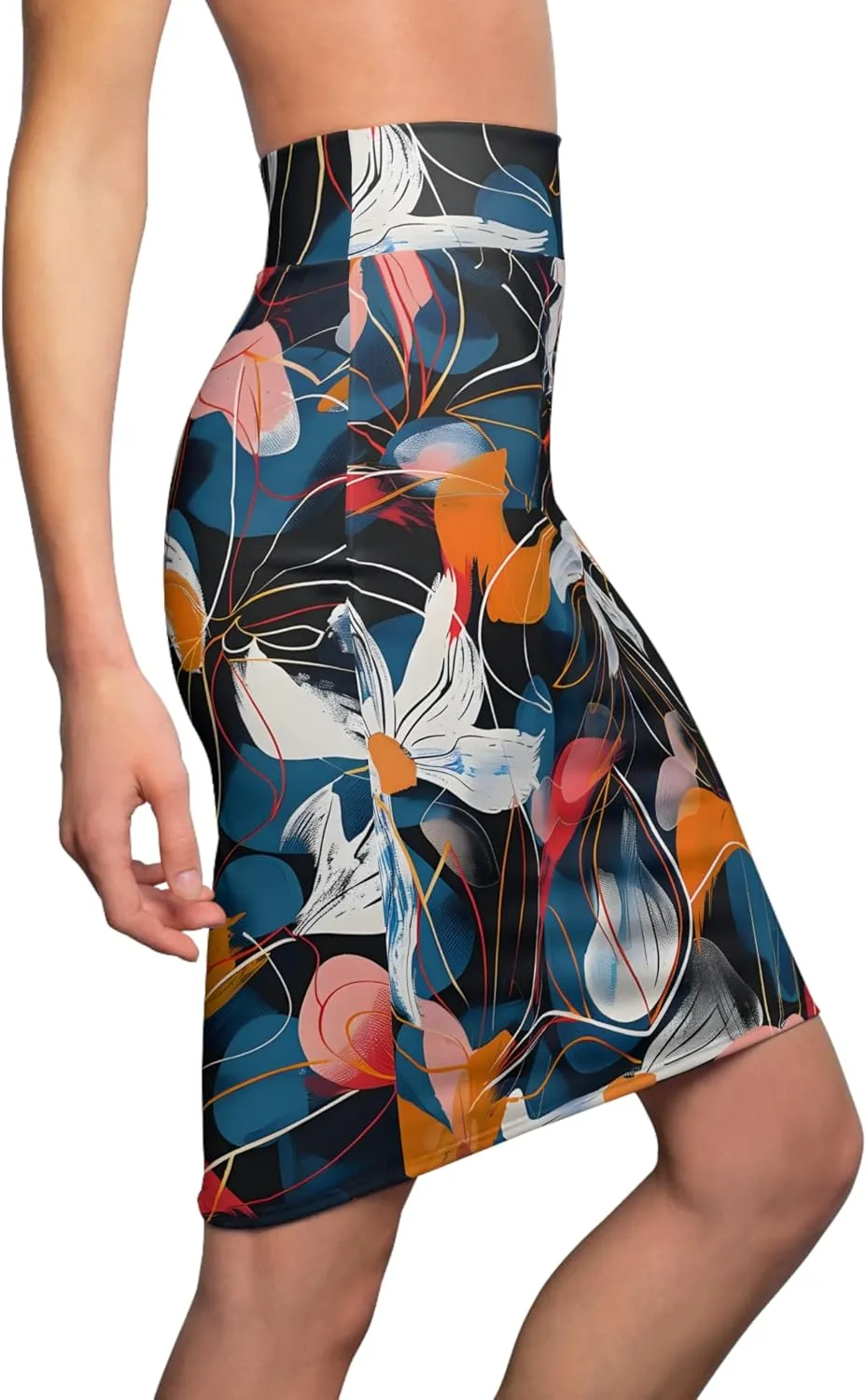 Bold Floral Print Women's Pencil Skirt  Mid-Waist, Body-Hugging Fit, Vibrant AOP Design  Office to Evening Wear