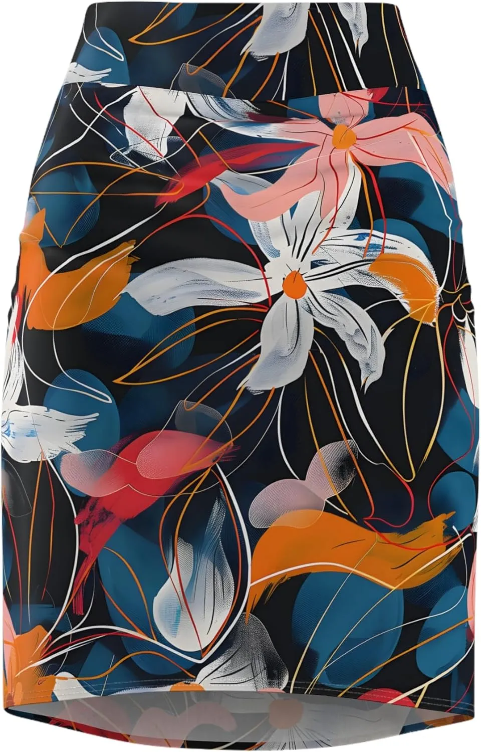 Bold Floral Print Women's Pencil Skirt  Mid-Waist, Body-Hugging Fit, Vibrant AOP Design  Office to Evening Wear