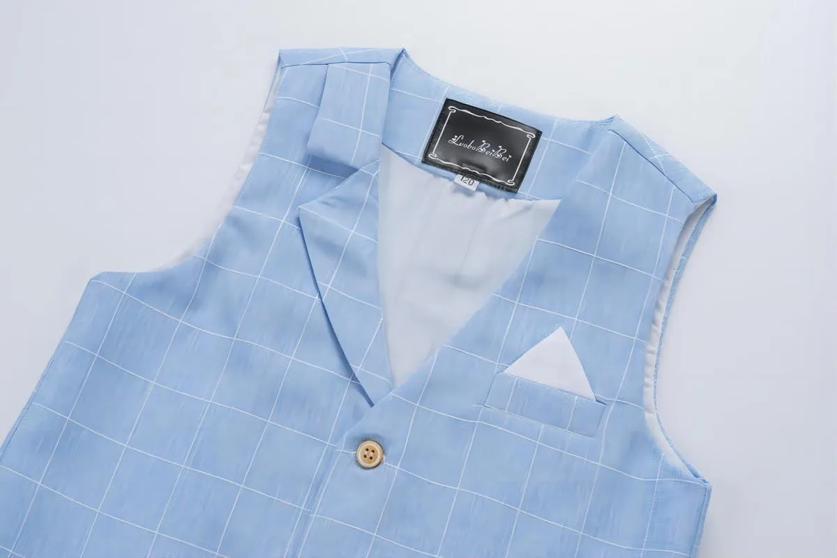 Boys Plaid Vest and Pants Check Formal Wedding Ring Bearer Outfit Tuxedo Dress Suits
