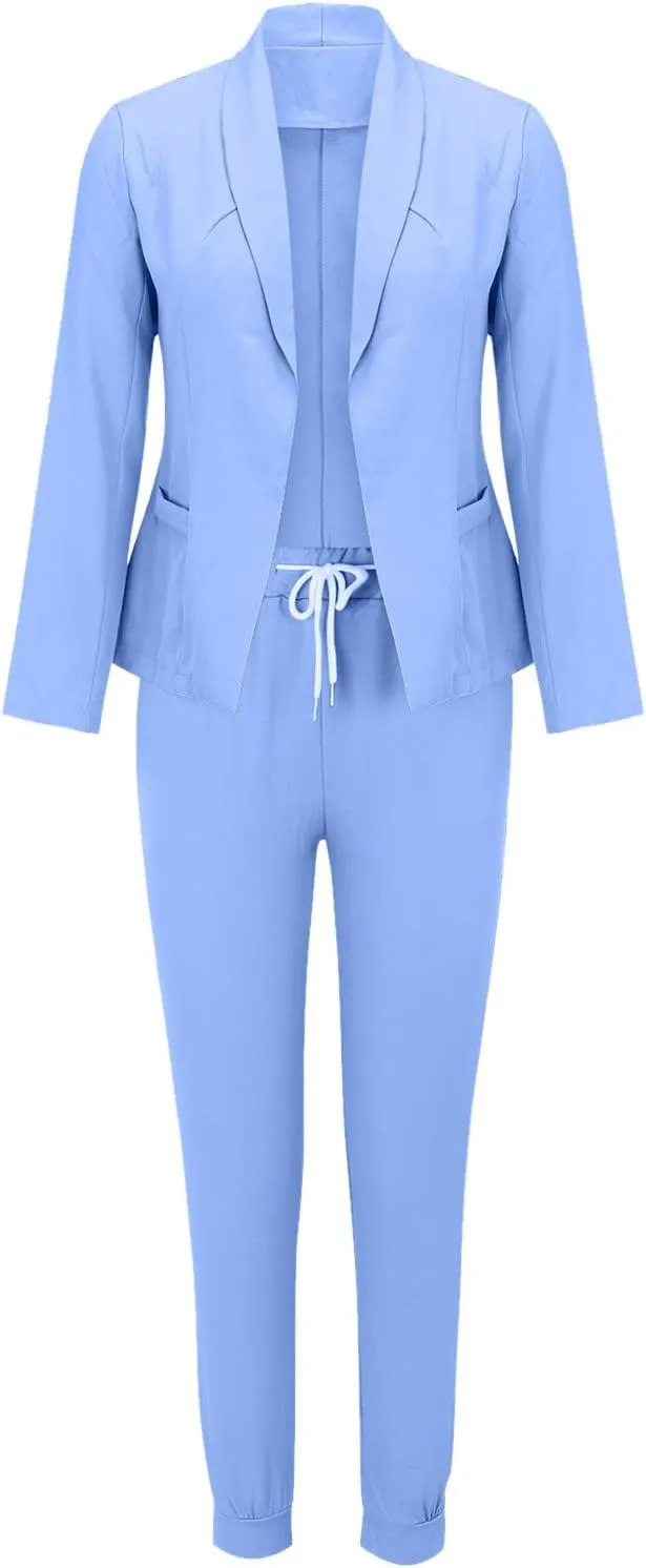Business Casual Clothes Sets for Women Dressy Office Blazer Loose Straight Leg Pants Work 2 Piece Outfits Matching Set