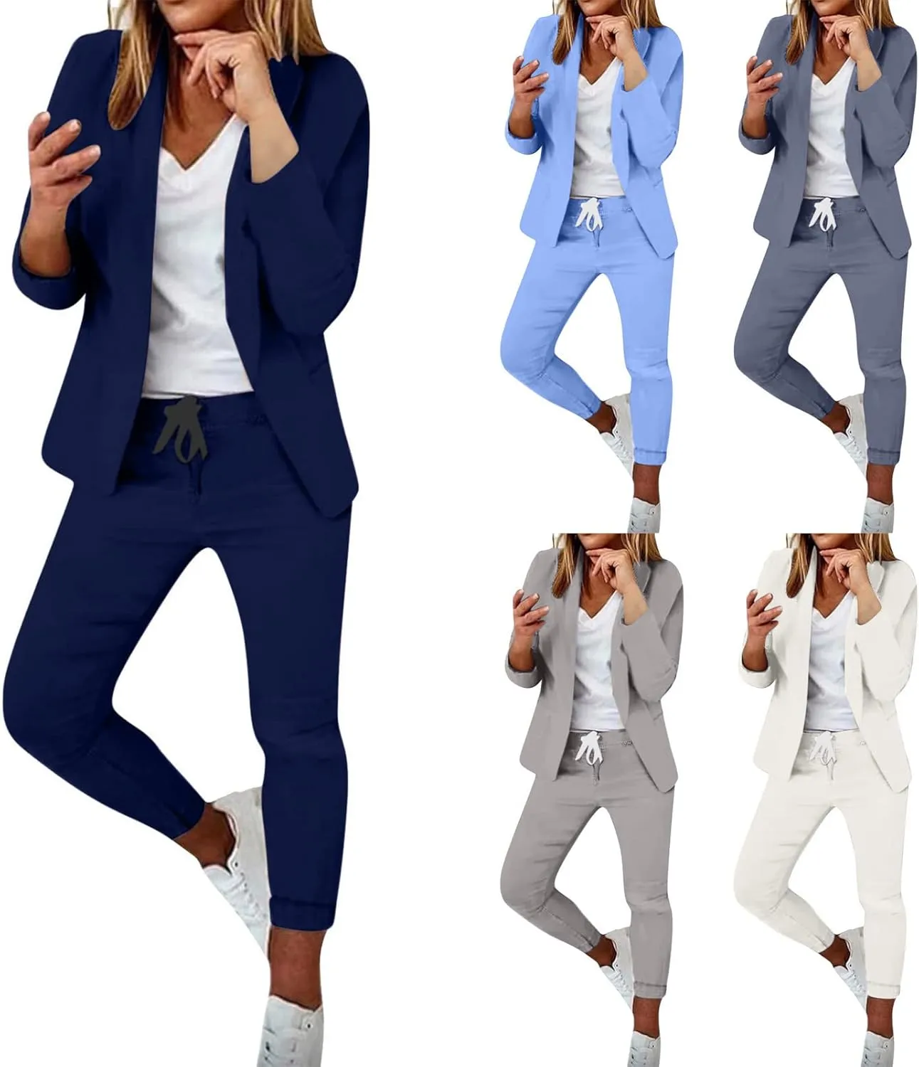 Business Casual Clothes Sets for Women Dressy Office Blazer Loose Straight Leg Pants Work 2 Piece Outfits Matching Set