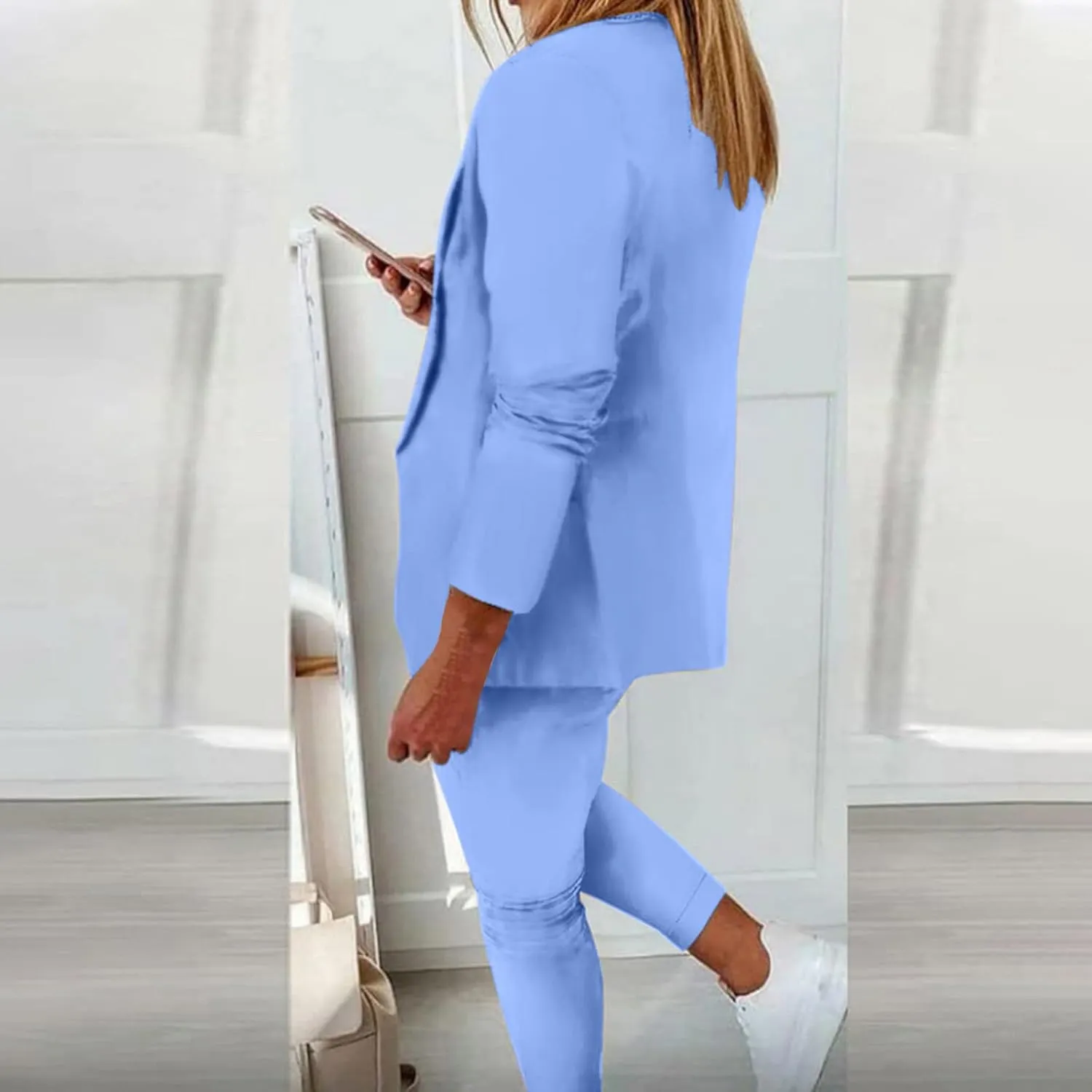 Business Casual Clothes Sets for Women Dressy Office Blazer Loose Straight Leg Pants Work 2 Piece Outfits Matching Set