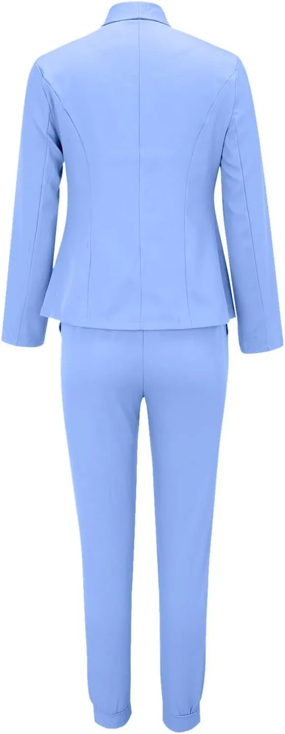 Business Casual Clothes Sets for Women Dressy Office Blazer Loose Straight Leg Pants Work 2 Piece Outfits Matching Set