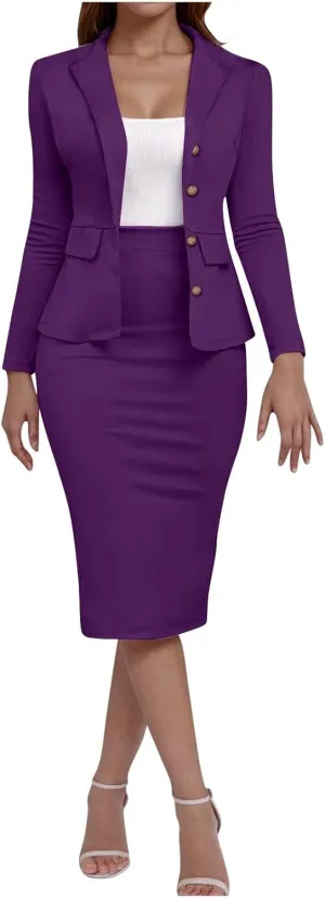 Business Skirt Suit Set for Women Work Office Long Sleeve Blazer and Pencil Skirt Sexy Ladies 2 Piece Outfits