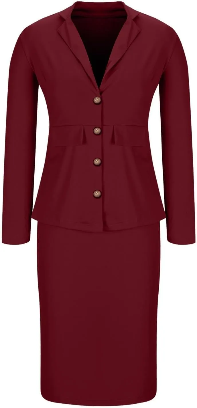 Business Skirt Suit Set for Women Work Office Long Sleeve Blazer and Pencil Skirt Sexy Ladies 2 Piece Outfits