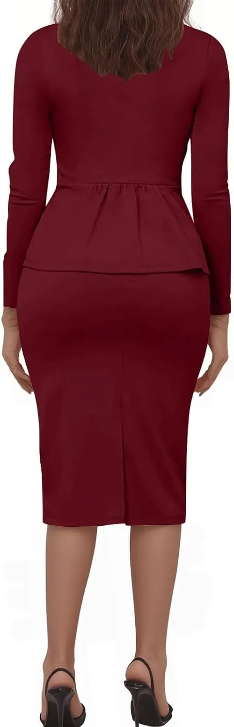 Business Skirt Suit Set for Women Work Office Long Sleeve Blazer and Pencil Skirt Sexy Ladies 2 Piece Outfits
