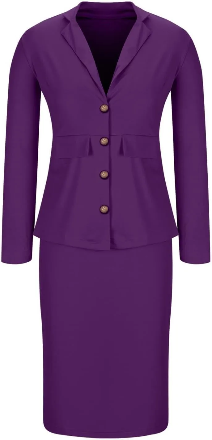 Business Skirt Suit Set for Women Work Office Long Sleeve Blazer and Pencil Skirt Sexy Ladies 2 Piece Outfits