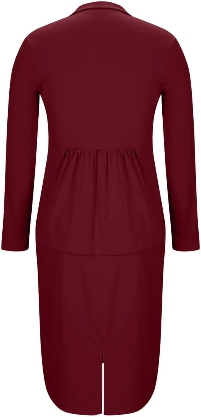 Business Skirt Suit Set for Women Work Office Long Sleeve Blazer and Pencil Skirt Sexy Ladies 2 Piece Outfits