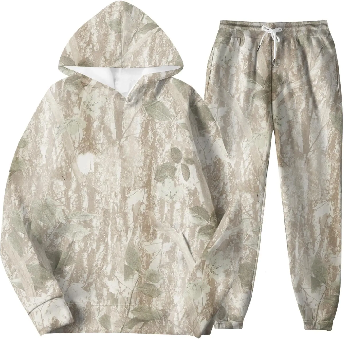 Camo Sweatsuits for Women Set 2 Piece Camo Hoodies Maple Leaf Print Hoodie Oversized Sweatshirt Sweatpants Outfits