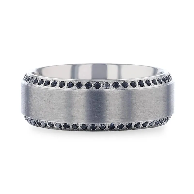 CHAMPION | Silver Titanium Ring, Black Sapphires on Edges, Beveled