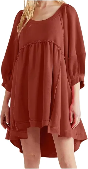 CHARTOU Women's Oversized Hoodies Dress Lantern 3/4 Sleeve Split Hem Dress Sweaters Pullover Y2K Outfit 2024