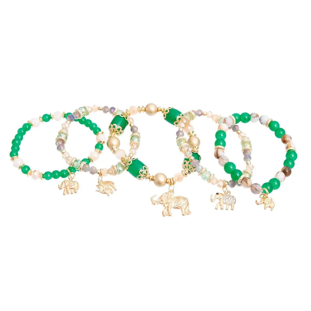Chic Elephant Charm Bracelets with Green Beads - Must-Have Accessories