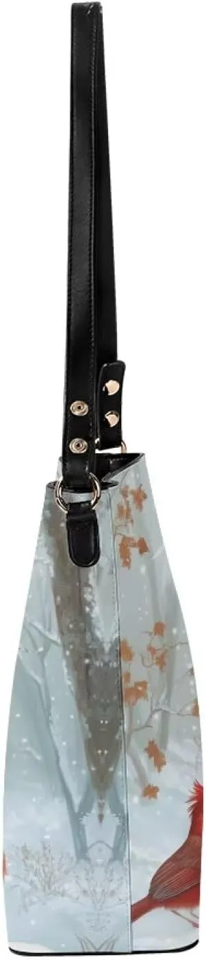 Christmas Bucket Handbag for Womens Leather Shoulder Purse with Zipper Pocket and Adjustable Strap