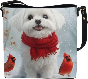 Christmas Bucket Handbag for Womens Leather Shoulder Purse with Zipper Pocket and Adjustable Strap