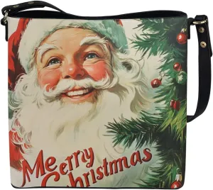 Christmas Bucket Handbag for Womens Leather Shoulder Purse with Zipper Pocket and Adjustable Strap