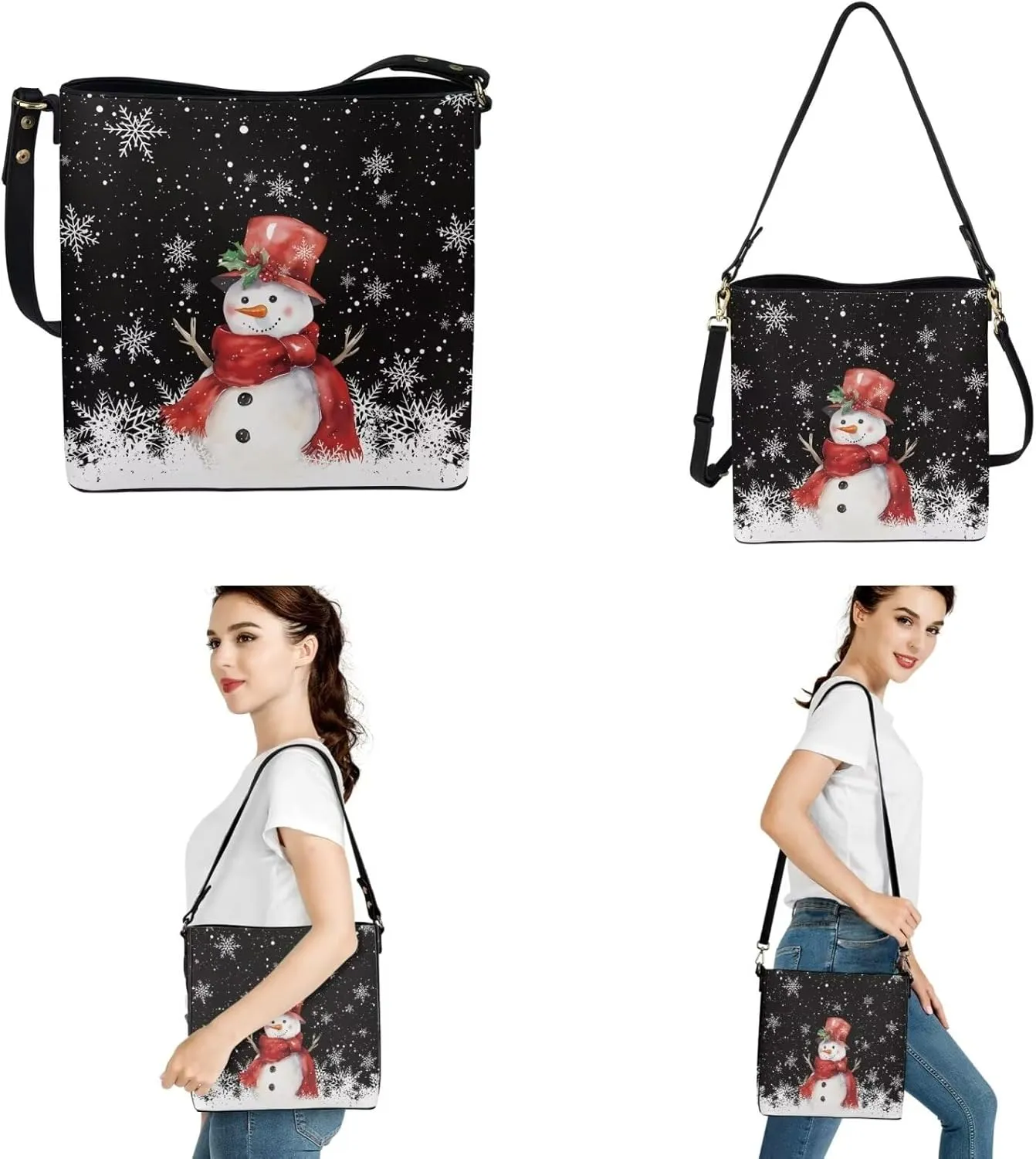 Christmas Crossbody Satchel Bags for Women Large Capacity Shoulder Tote Bag with Wallet and Keychain Set