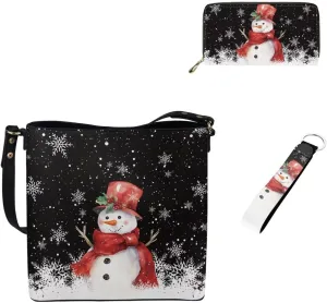 Christmas Crossbody Satchel Bags for Women Large Capacity Shoulder Tote Bag with Wallet and Keychain Set