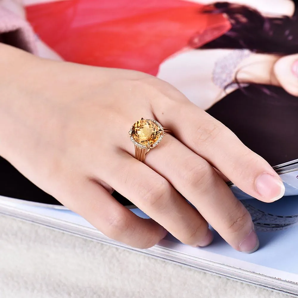 Citrine Ring For Women, 14K/18K White Yellow Rose Gold Rings - Yellow Citrine Rings, Natural Citrine Yellow Stone Ring & Genuine Diamond Gemstone Rings For Couple Engagement Ring