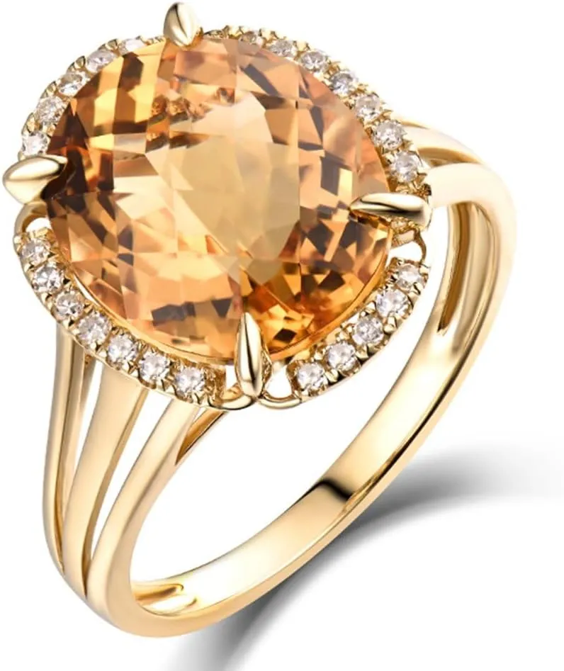 Citrine Ring For Women, 14K/18K White Yellow Rose Gold Rings - Yellow Citrine Rings, Natural Citrine Yellow Stone Ring & Genuine Diamond Gemstone Rings For Couple Engagement Ring