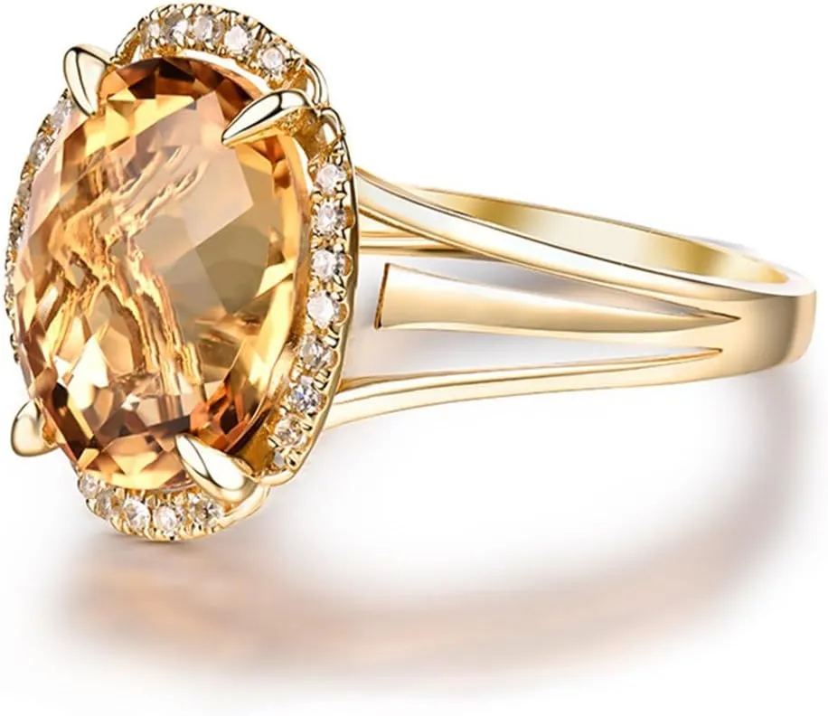 Citrine Ring For Women, 14K/18K White Yellow Rose Gold Rings - Yellow Citrine Rings, Natural Citrine Yellow Stone Ring & Genuine Diamond Gemstone Rings For Couple Engagement Ring