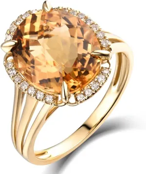Citrine Ring For Women, 14K/18K White Yellow Rose Gold Rings - Yellow Citrine Rings, Natural Citrine Yellow Stone Ring & Genuine Diamond Gemstone Rings For Couple Engagement Ring