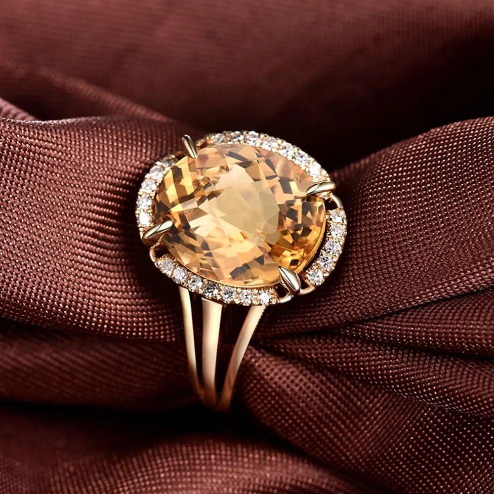 Citrine Ring For Women, 14K/18K White Yellow Rose Gold Rings - Yellow Citrine Rings, Natural Citrine Yellow Stone Ring & Genuine Diamond Gemstone Rings For Couple Engagement Ring