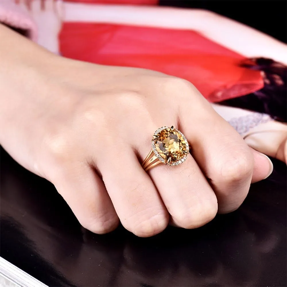 Citrine Ring For Women, 14K/18K White Yellow Rose Gold Rings - Yellow Citrine Rings, Natural Citrine Yellow Stone Ring & Genuine Diamond Gemstone Rings For Couple Engagement Ring