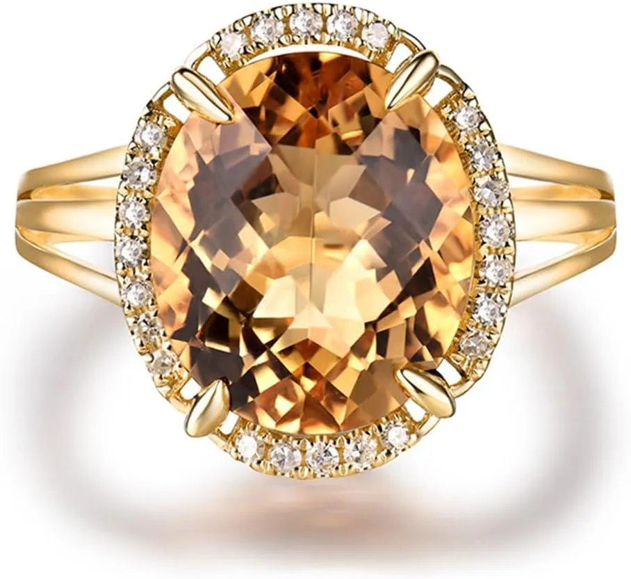 Citrine Ring For Women, 14K/18K White Yellow Rose Gold Rings - Yellow Citrine Rings, Natural Citrine Yellow Stone Ring & Genuine Diamond Gemstone Rings For Couple Engagement Ring