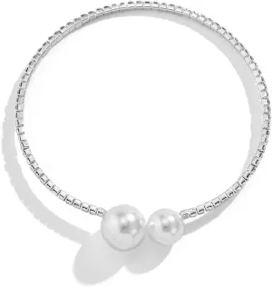 Clataly Imitation Pearl Open Necklace Simple Single Layer Bracelets Silver Crystal Delicate Open Choker Necklace Jewelry for Women