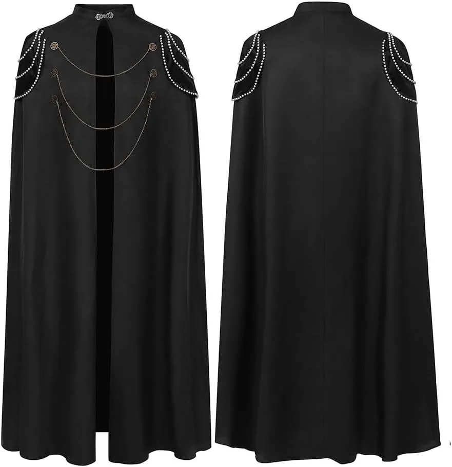 Cloak Medieval European Royal Cloak Perfectly Blending Fashion and Functionality, Tailored for Both Male and Female Wearers(Average Size Wine)(Black)
