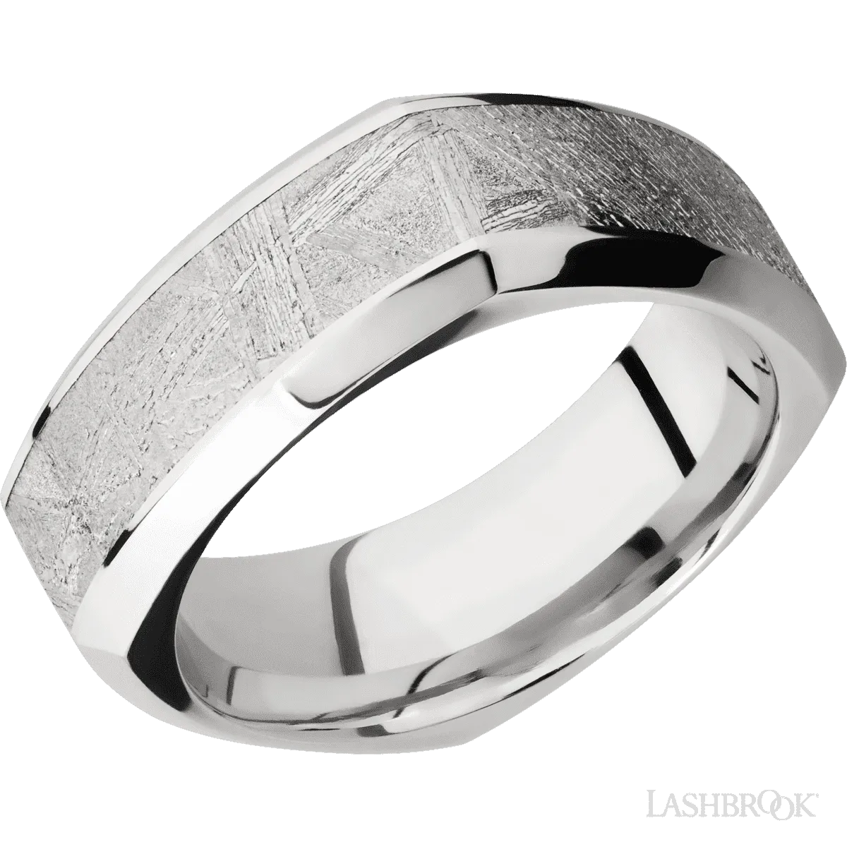 Cobalt Chrome beveled square band with a meteorite inlay - 8MM