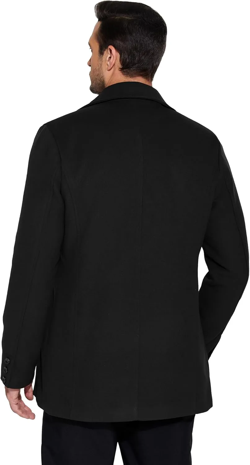 COOFANDY Men's Double Breasted Pea Coat Winter Overcoat Short Trench Coat Notched Collar