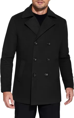 COOFANDY Men's Double Breasted Pea Coat Winter Overcoat Short Trench Coat Notched Collar