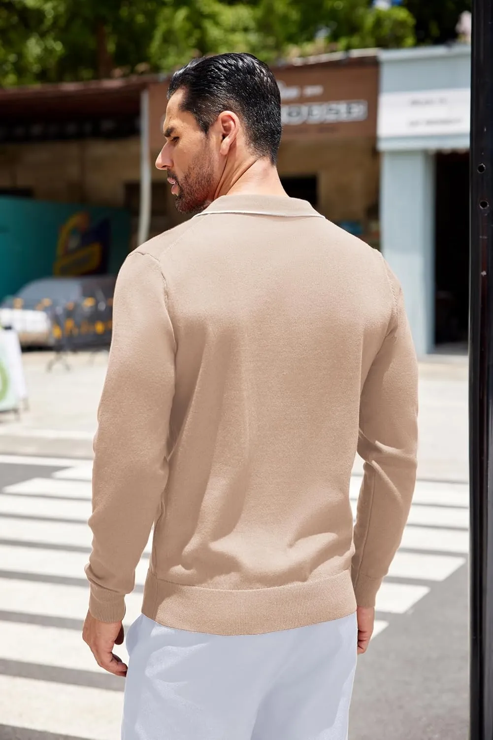 COOFANDY Mens Knit Polo Long Sleeve Collared Sweater Polo Business Casual Polos with Pocket
