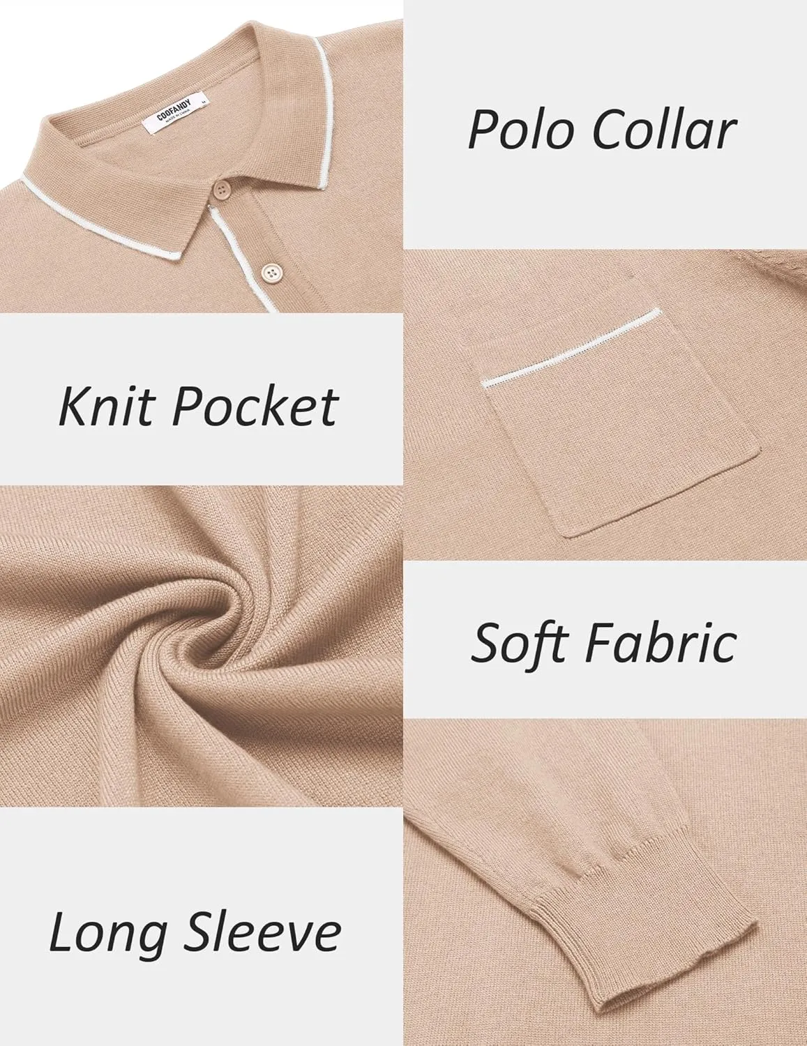 COOFANDY Mens Knit Polo Long Sleeve Collared Sweater Polo Business Casual Polos with Pocket