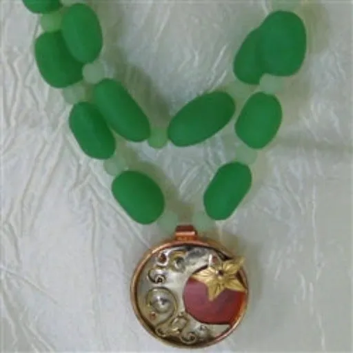 Cool Green Sea Glass and Copper Pendant Necklace