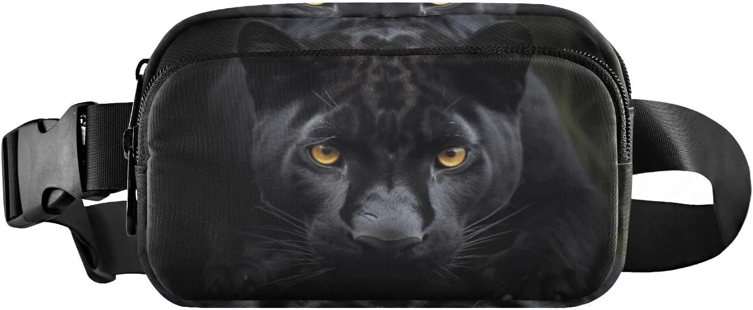 Cool Panther Black Leopard Fashion Fanny Pack for Men Women, Small Waterproof Waist Pack with Adjustable Strap for Travel Running Hiking