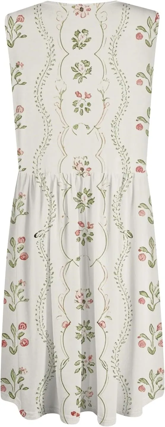 COTECRAM Summer Dresses for Women 2025 Beach Vacation Casual Sleeveless Tank Sundresses Boho Hawaiian Dress with Pockets