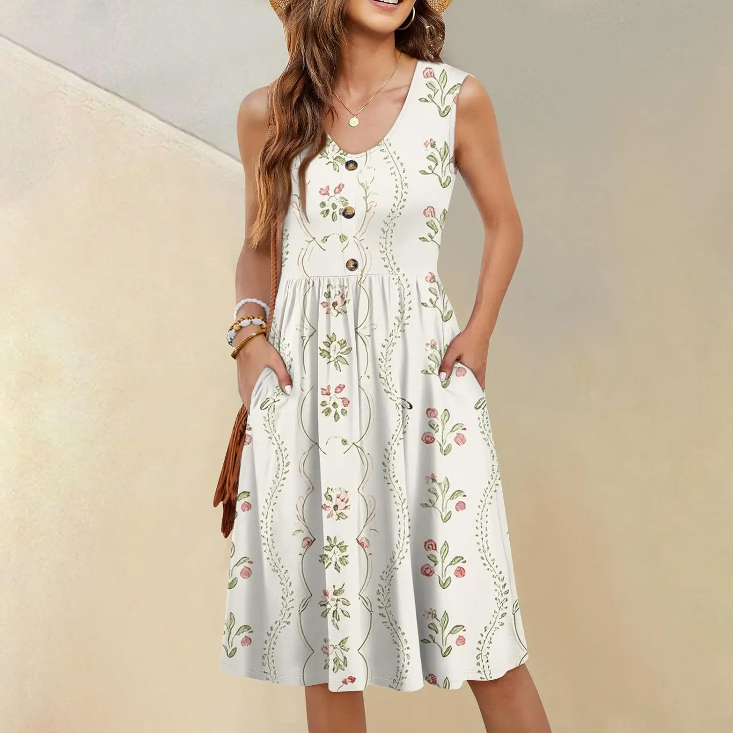 COTECRAM Summer Dresses for Women 2025 Beach Vacation Casual Sleeveless Tank Sundresses Boho Hawaiian Dress with Pockets