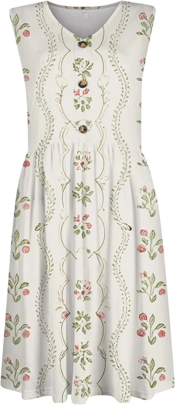 COTECRAM Summer Dresses for Women 2025 Beach Vacation Casual Sleeveless Tank Sundresses Boho Hawaiian Dress with Pockets