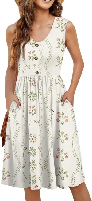 COTECRAM Summer Dresses for Women 2025 Beach Vacation Casual Sleeveless Tank Sundresses Boho Hawaiian Dress with Pockets