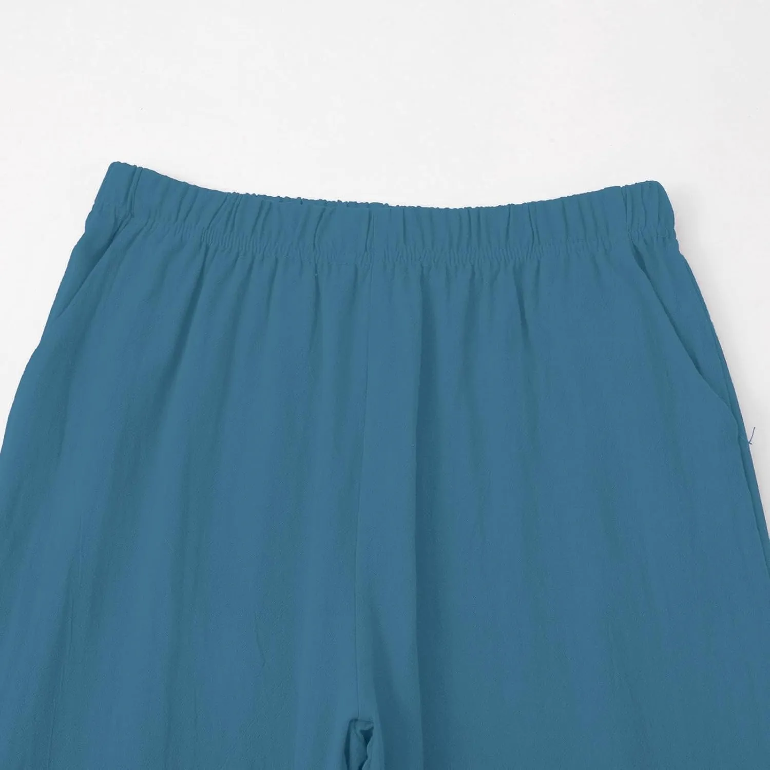 Cotton Linen Pants for Women Plus Size Cropped Wide Leg Summer Casual Loose Fit Trousers Beach Lounge Work
