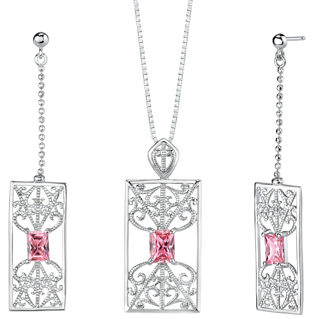 Cubic Zirconia Pendant Earrings Set Sterling Silver
